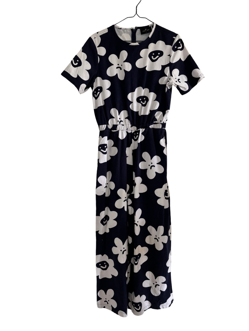 Lazy Oaf Navy Pushing Daisies Flower Print Short Sleeve Wide Leg Jumpsuit